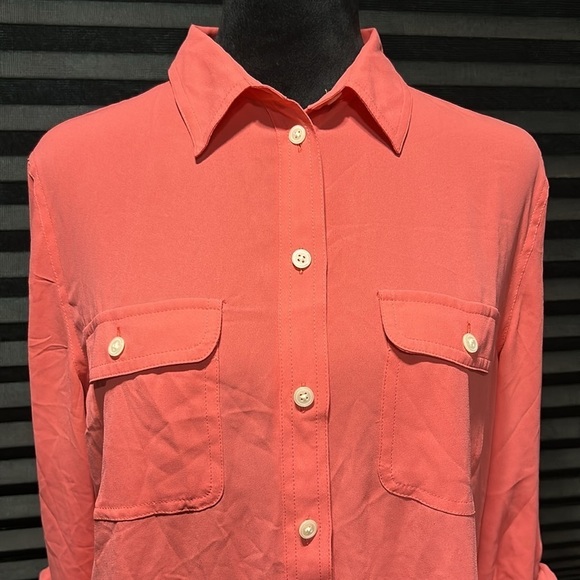Loft Women’s Everyday Pink Long Sleeve‎ Button Front Collared Shirt Size Medium - Picture 5 of 9